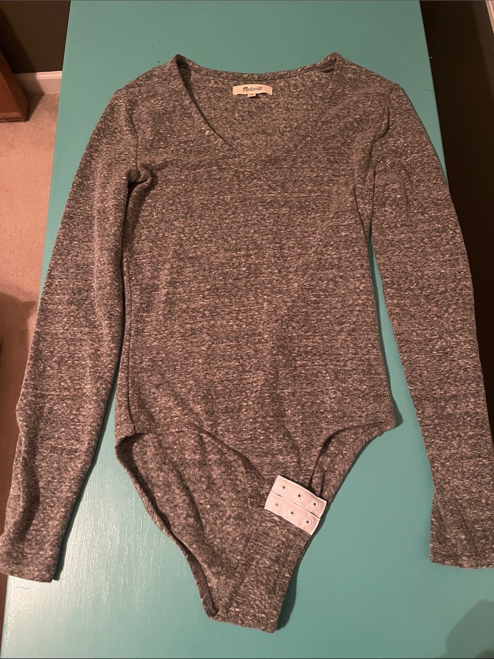 Madewell Gray V-Neck Long-Sleeve Sweater Bodysuit